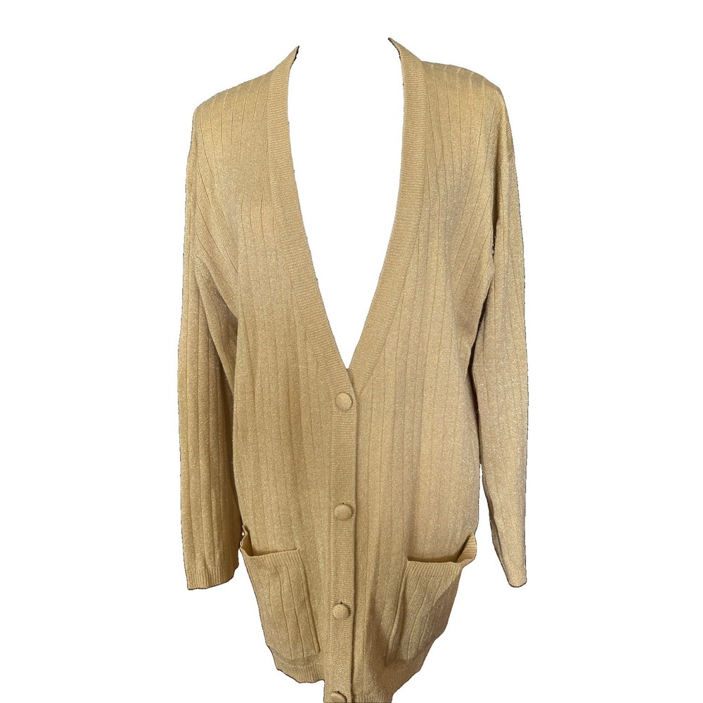 Sag Harbor Vintage Gold Sparkly Metallic Cardigan Pockets